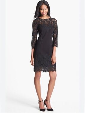 Aidan Mattox Black Lace Long Sleeve Dress with built in bra